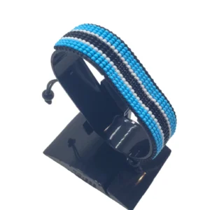 Bostwana flag bracelet handcrafted in authentic flag colors on Black Stand.