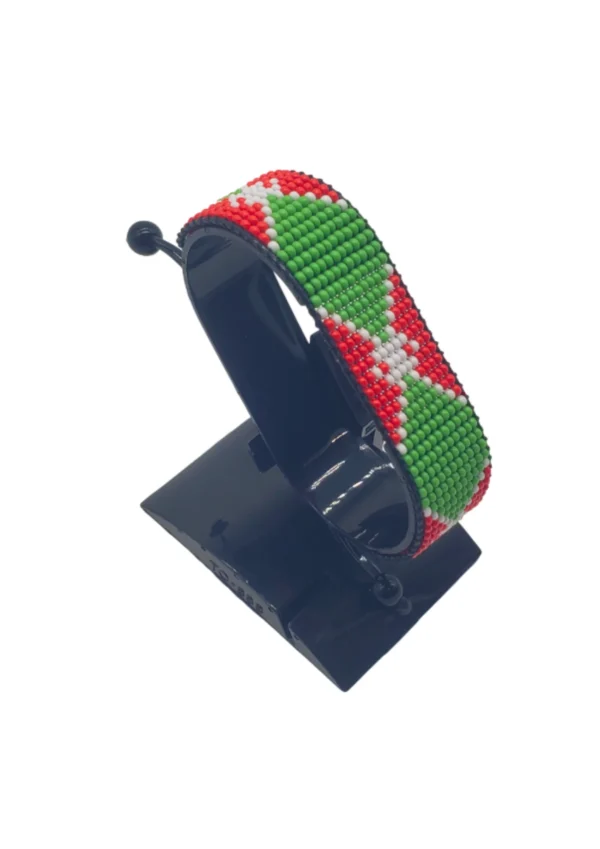 Burundi flag bracelet handcrafted in authentic flag colors on Black Stand.