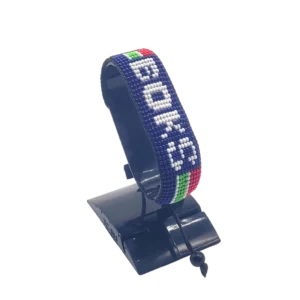 South Africa flag bracelet handcrafted in authentic flag colors on Black Stand.