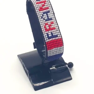 France flag bracelet handcrafted in authentic flag colors on Black Stand.