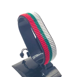Bulgaria flag bracelet handcrafted in authentic flag colors on Black Stand.