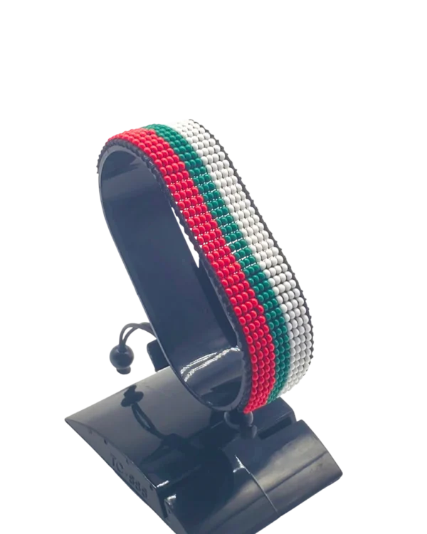 Bulgaria flag bracelet handcrafted in authentic flag colors on Black Stand.