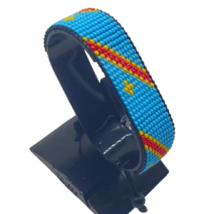 Congo flag bracelet handcrafted in authentic flag colors on Black Stand.