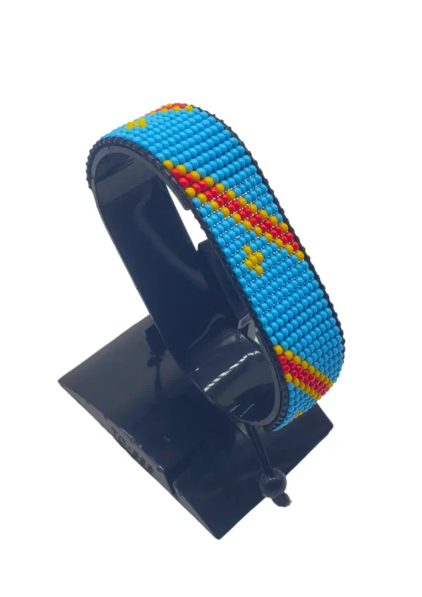 Congo flag bracelet handcrafted in authentic flag colors on Black Stand.