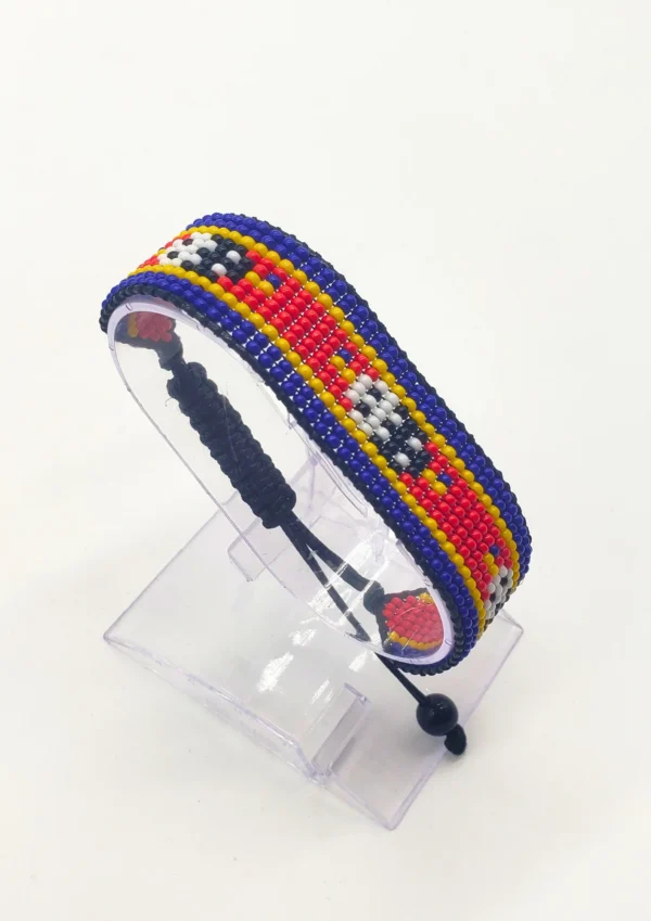 Eswatini flag bracelet handcrafted in authentic flag colors on Clear Stand.