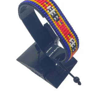 Eswatini flag bracelet handcrafted in authentic flag colors on Black Stand.