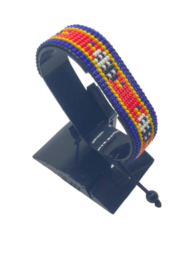 Eswatini flag bracelet handcrafted in authentic flag colors on Black Stand.