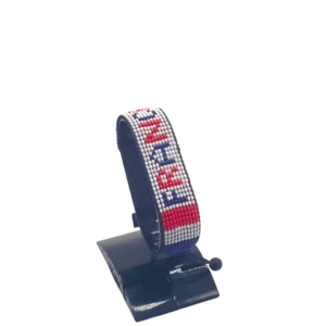 France flag bracelet handcrafted in authentic flag colors on Black Stand.