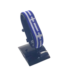 Greece flag bracelet handcrafted in authentic flag colors on Black Stand.