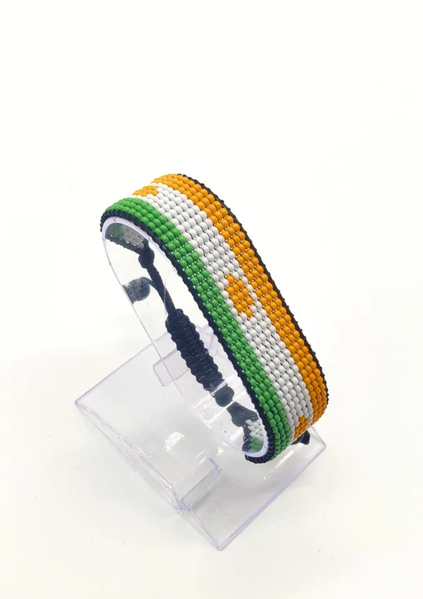 India flag bracelet handcrafted in authentic flag colors on Black Stand.