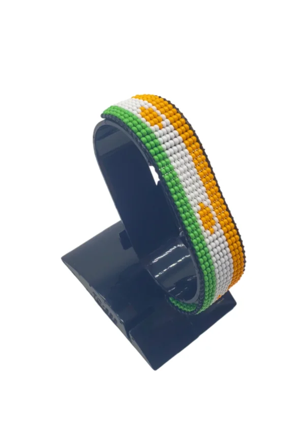 India flag bracelet handcrafted in authentic flag colors on Black Stand.