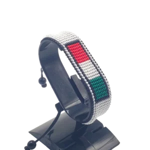 Italy flag bracelet handcrafted in authentic flag colors on Black Stand.