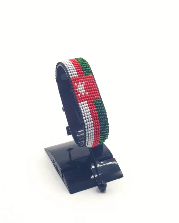 Lebanon flag bracelet handcrafted in authentic flag colors on Black Stand.