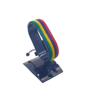 Mauritius flag bracelet handcrafted in authentic flag colors on Black Stand.