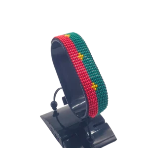 Morocco flag bracelet handcrafted in authentic flag colors on Black Stand.