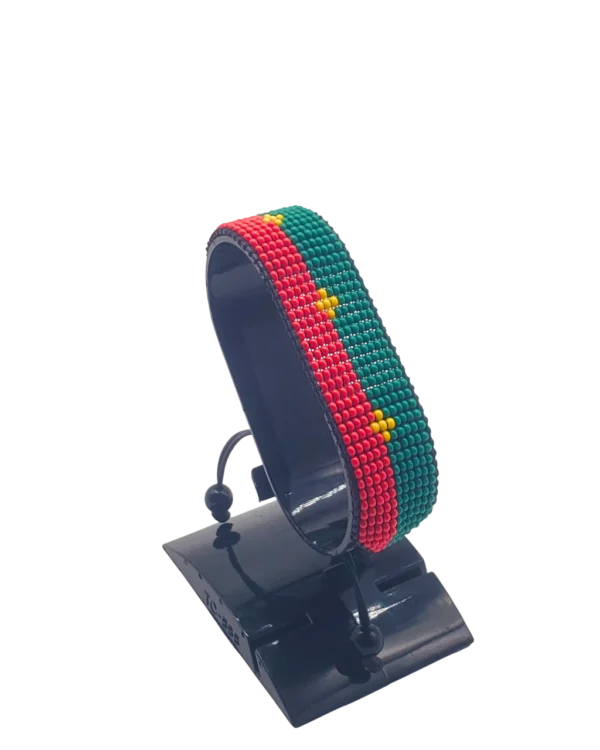 Morocco flag bracelet handcrafted in authentic flag colors on Black Stand.