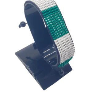 Nigeria flag bracelet handcrafted in authentic flag colors on Black Stand.