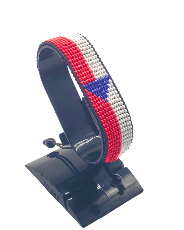Norway flag bracelet handcrafted in authentic flag colors on Black Stand.