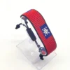 Handcrafted Taiwan flag bracelet, adjustable beaded wrist accessory, displayed on a Clear stand.