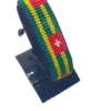 Handcrafted Togo flag bracelet with Name, adjustable beaded wrist accessory, displayed on a Clear stand.