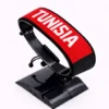 Handcrafted Tunisia flag bracelet with Name, adjustable beaded wrist accessory, displayed on a black stand.