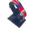 Canada UK flag bracelet handcrafted in authentic flag colors on Black Stand.