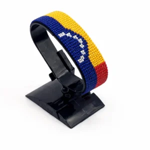 Venezuela flag bracelet with vibrant red, yellow, and blue beads, handcrafted adjustable wrist accessory.