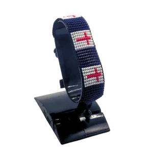 Wales flag bracelet handcrafted in authentic flag colors on Black Stand.