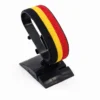 Belgium flag bracelet handcrafted in authentic flag colors on Black Stand.