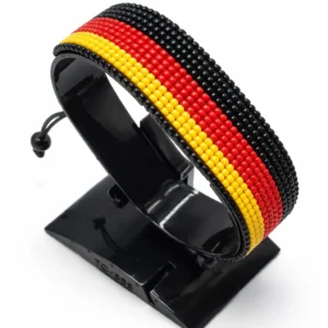 Germany flag bracelet handcrafted in authentic flag colors on Black Stand.