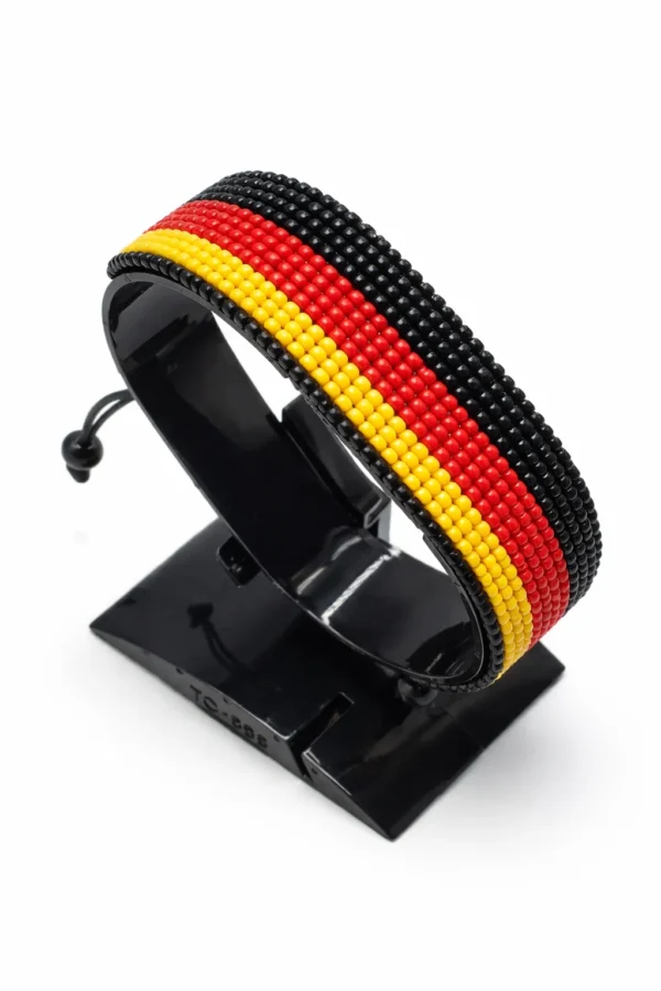 Germany flag bracelet handcrafted in authentic flag colors on Black Stand.