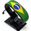 Brazil flag bracelet handcrafted in authentic flag colors on Black Stand.