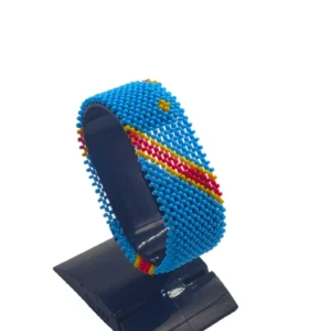 Congo flag bracelet handcrafted in authentic flag colors on Black Stand.