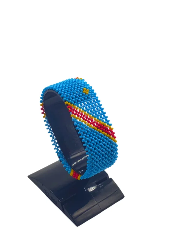 Congo flag bracelet handcrafted in authentic flag colors on Black Stand.