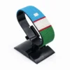 Uzbekistan flag bracelet handcrafted in authentic flag colors on Black Stand.