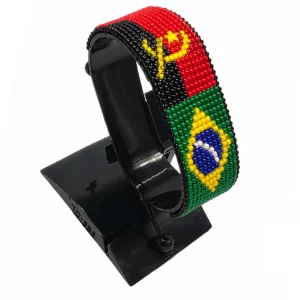 Angola-Brazil Flag Adjustable Bracelet Combo handcrafted with beadwork in the colors of the Angola and Brazil flags.