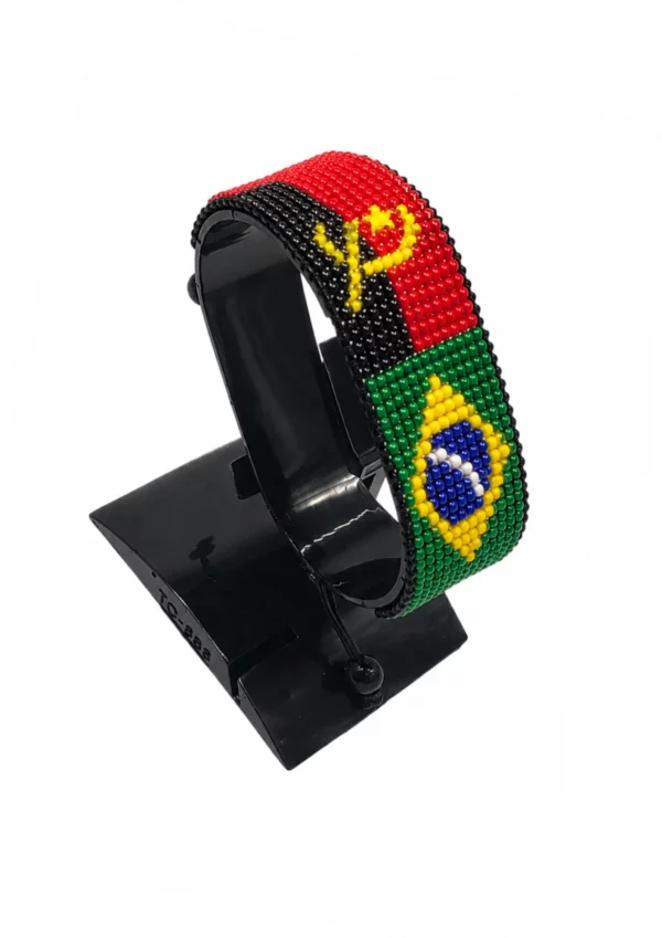 Angola-Brazil Flag Adjustable Bracelet Combo handcrafted with beadwork in the colors of the Angola and Brazil flags.