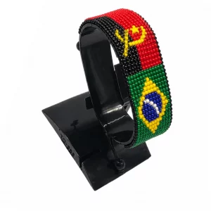 Angola Brazil Flag Bracelet Combo Adjustable handcrafted with the colors of the Angolan and Brazilian flags.