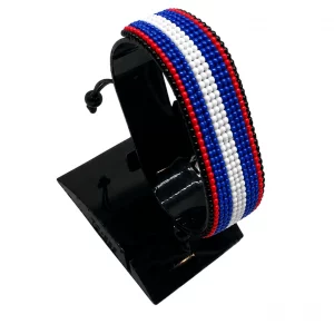 Belize Flag Bracelet Adjustable handcrafted with beadwork in the colors of the Belize flag.