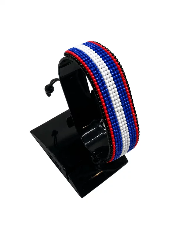 Belize Flag Bracelet Adjustable handcrafted with beadwork in the colors of the Belize flag.