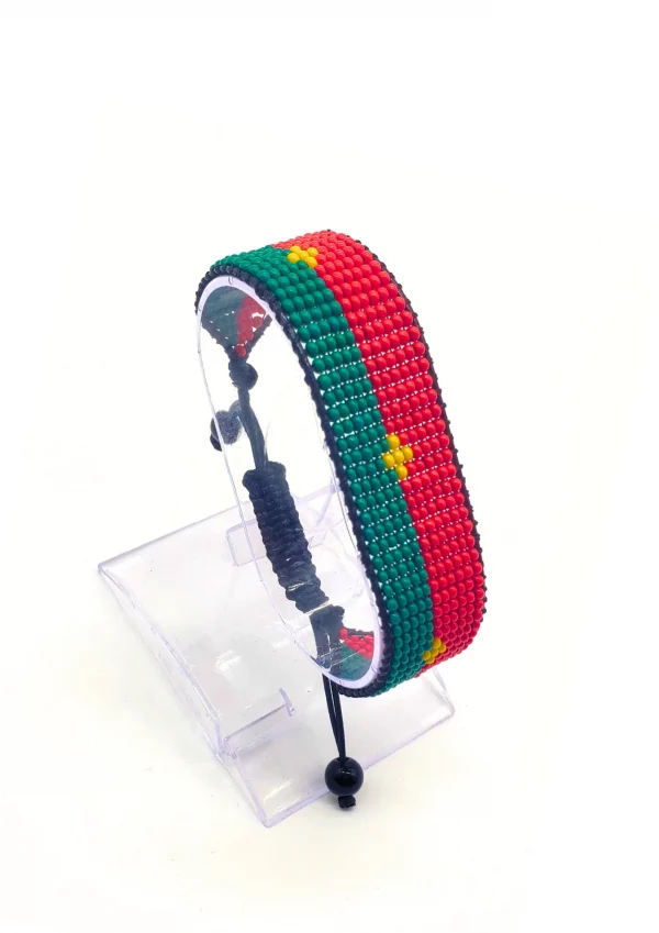 Handmade Burkina Faso Adjustable Flag Bracelet featuring the colors of the Burkina Faso flag on an adjustable bracelet.
