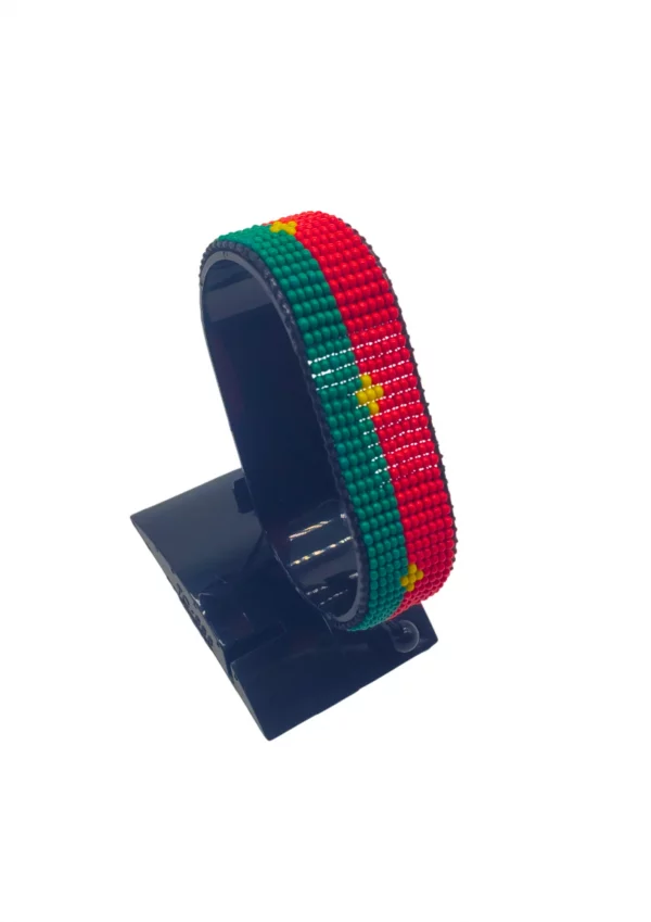 Handmade Burkina Faso Adjustable Flag Bracelet featuring the colors of the Burkina Faso flag on an adjustable bracelet.