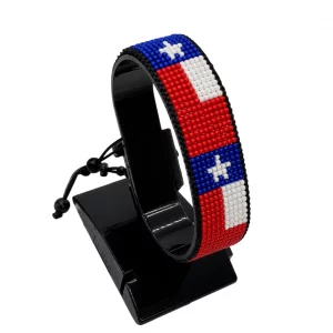 Chile Flag Bracelet Adjustable handcrafted with beadwork in the colors of the Chile flag.