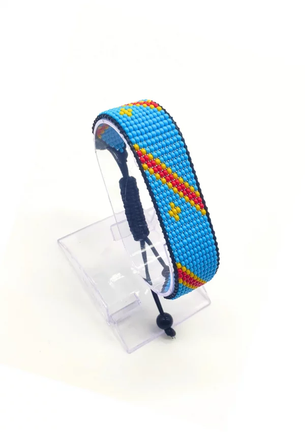 DR Congo Flag Bracelet Adjustable handcrafted with beadwork in the colors of the DR Congo flag.
