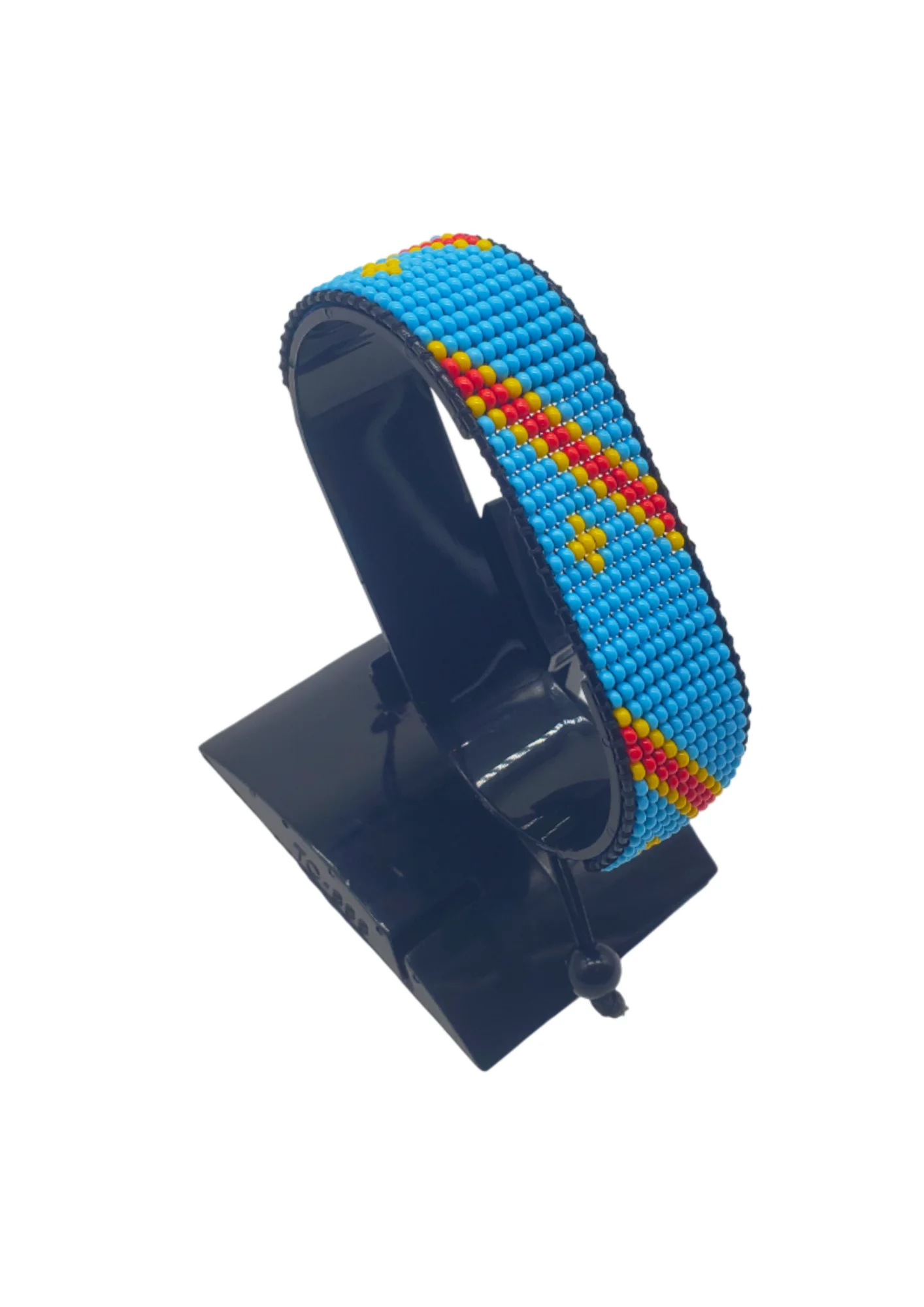 DR Congo Flag Bracelet Adjustable handcrafted with beadwork in the colors of the DR Congo flag.