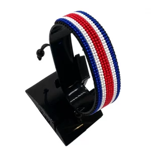 Costa Rica Flag Bracelet Adjustable handcrafted with beadwork in the colors of the Costa Rica flag.