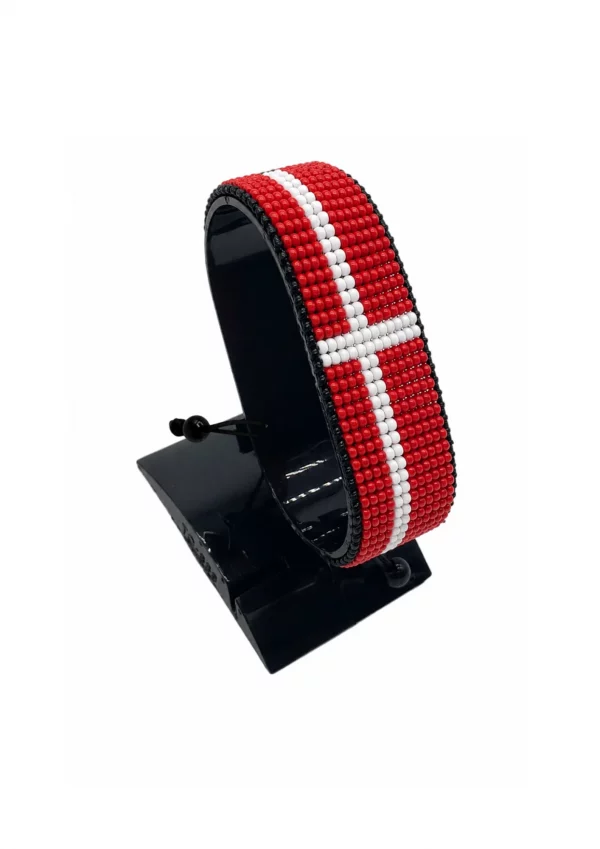 Denmark Flag Bracelet Adjustable handcrafted with beadwork in the colors of the Denmark flag.
