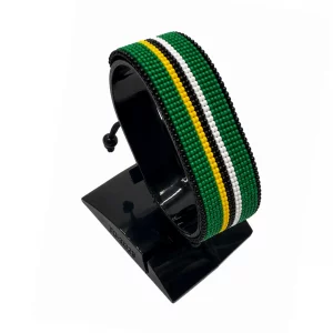 Dominica Flag Bracelet Adjustable handcrafted with beadwork in the colors of the Dominica flag.