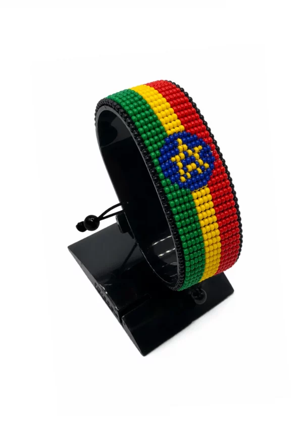 Ethiopia Flag Bracelet Adjustable handcrafted with beadwork in the colors of the Ethiopia flag.
