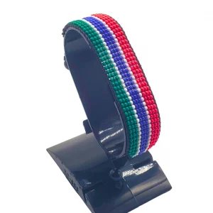 The Gambia Flag Bracelet Adjustable handcrafted with beadwork in the colors of The Gambia flag.